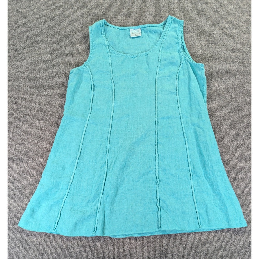 Vintage Click by Color Me Cotton Turquoise Blue 100% Linen Tank Top Womens M